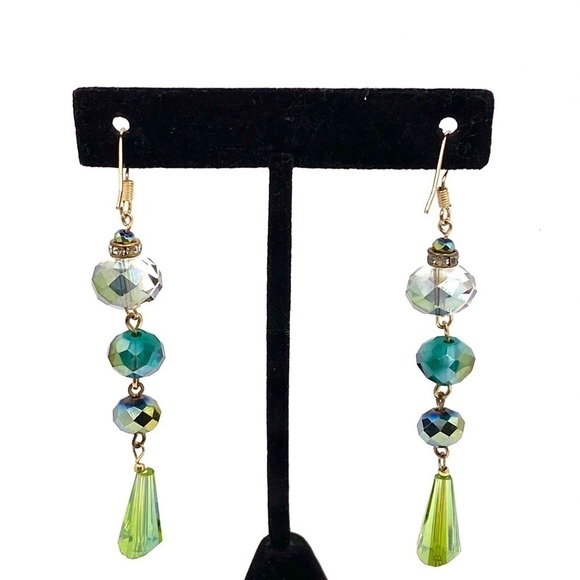 Earrings Artisan Dangles Crystals Drops  3” - Picture 3 of 9